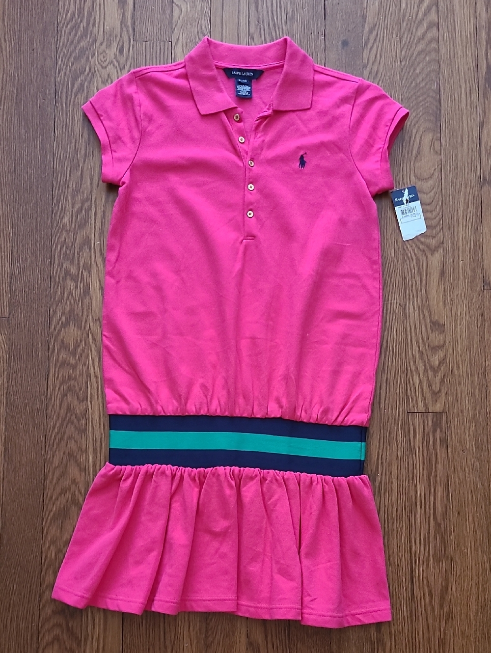 Ralph Lauren Hot Pink Polo Dress with Green & Navy Waistband